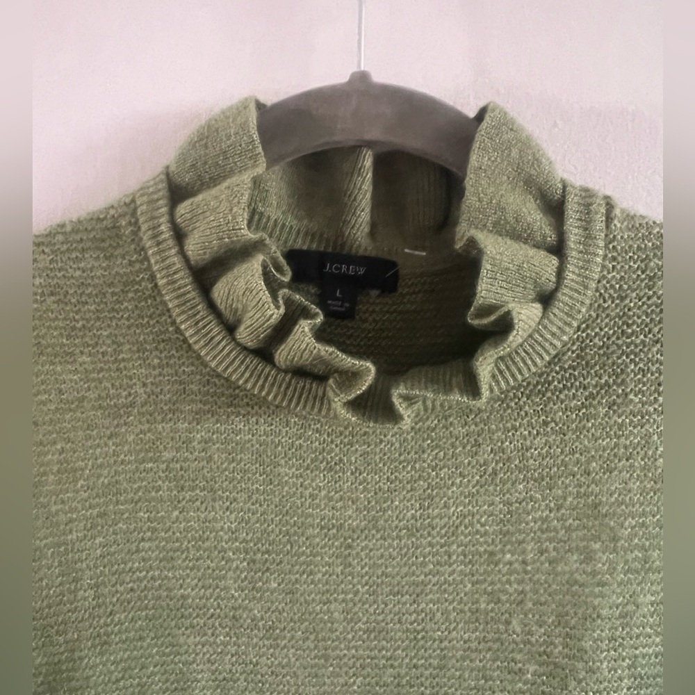 J.Crew Olive Green Ruffled Collar alpaca blend Sweater size L - Picture 4 of 7